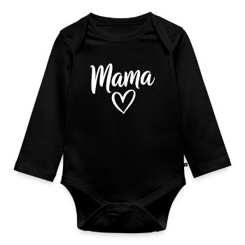 Script de Mama Love avec motif de cœur - Body Bébé bio manches longues - noir - Devant