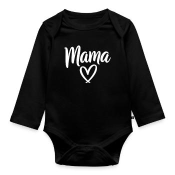 Mama Heart Script Logo - Baby Bio-Langarm-Body - Schwarz - Vorne
