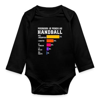 Pourquoi Je Perds Au handball  - Body Bébé bio manches longues - noir - Devant