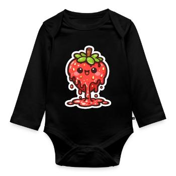 Kuschelige Erdbeer Tropfen-Charme - Baby Bio-Langarm-Body - Schwarz - Vorne