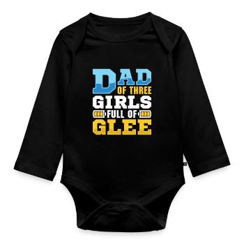Dad father of three girls daughters - Organic Longsleeve Baby Bodysuit - black - Front