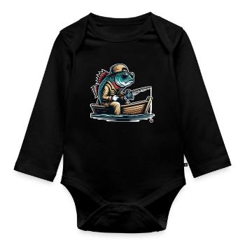 Angeln Angler - Baby Bio-Langarm-Body - Schwarz - Vorne