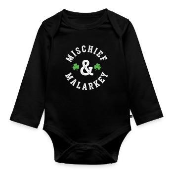 Mischief & Malarkey Shamrock Logo - Organic Longsleeve Baby Bodysuit - black - Front