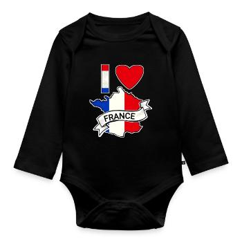 France - Flag - Map - Organic Longsleeve Baby Bodysuit - black - Front