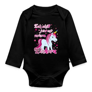 Ich chill jetzt mit meinem Einhorn, Lustig - Baby Bio-Langarm-Body - Schwarz - Vorne