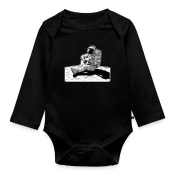 Astronaut Music Guitar Moon - Organic Longsleeve Baby Bodysuit - black - Front