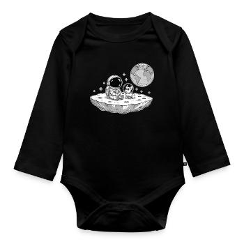 Astronaut Hund Bulldog Space - Baby Bio-Langarm-Body - Schwarz - Vorne