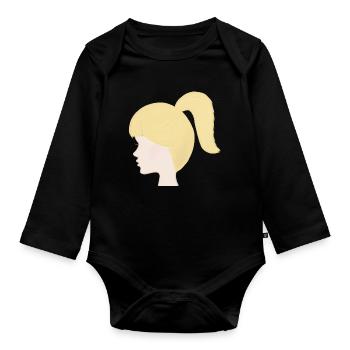 Poupée jouet à queue de cheval blonde - Body Bébé bio manches longues - noir - Devant