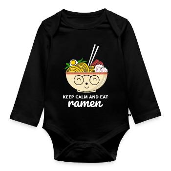 Chemise Kawaii Stay Calm Eat Ramen - Body Bébé bio manches longues - noir - Devant
