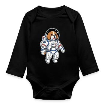 Beagle Dog Space Astronaut Color - Organic Longsleeve Baby Bodysuit - black - Front