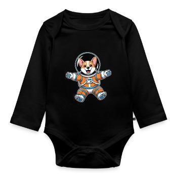 Orange Space Astronaut Corgi Dog - Organic Longsleeve Baby Bodysuit - black - Front