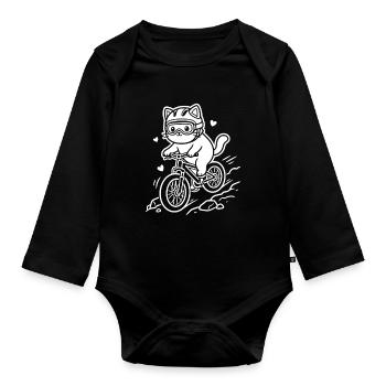 Cyclisme du chat de Kawaii - Body Bébé bio manches longues - noir - Devant