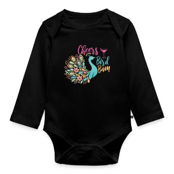 Prost, Vogel Bam Mahjong Fliesen Lustig - Baby Bio-Langarm-Body - Schwarz - Vorne