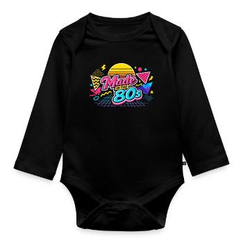 Made in the 80s Neon Retro - Baby Bio-Langarm-Body - Schwarz - Vorne