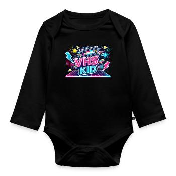 VHS KID Neon Retro - Baby Bio-Langarm-Body - Schwarz - Vorne