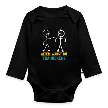 Strichmännchen WARST DU TRAINIEREN LUSTIG - Baby Bio-Langarm-Body - Schwarz - Vorne
