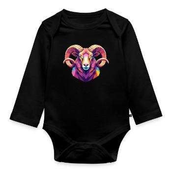 Sheep Head Funny Gift Farm Animal - Organic Longsleeve Baby Bodysuit - black - Front