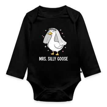 Mrs. Silly Goose Bride Cute Wedding Pun - Organic Longsleeve Baby Bodysuit - black - Front