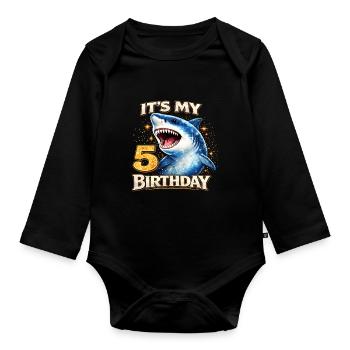C’EST MON 5E ANNIVERSAIRE Anniversaire de Shark - Body Bébé bio manches longues - noir - Devant