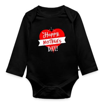 Happy Mothers Day Heart - White Red - Organic Longsleeve Baby Bodysuit - black - Front