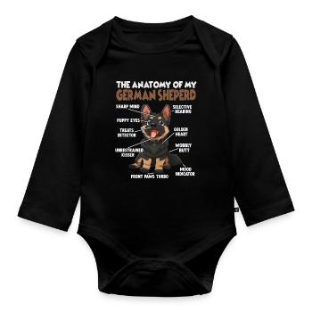 Schäferhund Gassi T Hundehalter Schäferhund - Baby Bio-Langarm-Body - Schwarz - Vorne