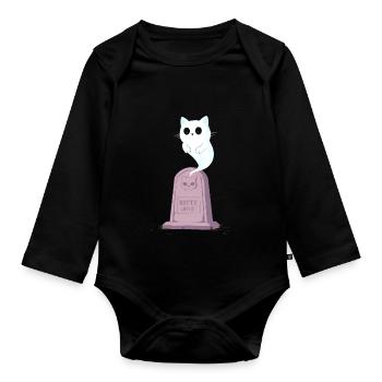 Geisterkätzchen am Grabstein - Baby Bio-Langarm-Body - Schwarz - Vorne