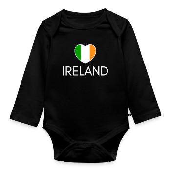 Cœur avec drapeau irlandais, j’aime l’Irlande - Body Bébé bio manches longues - noir - Devant