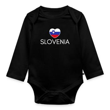 Herz mit slowenischer Flagge, ich liebe Slowenien - Baby Bio-Langarm-Body - Schwarz - Vorne