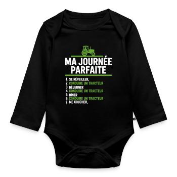 Ma journée parfaite conduire un tracteur - Body Bébé bio manches longues - noir - Devant