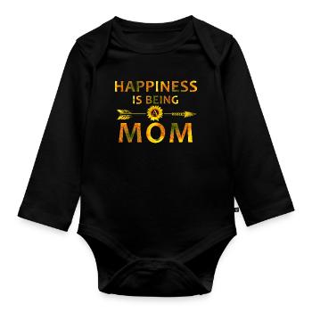 Happiness Is Being A Mom – Sunflower Mother’s Day  - Organic Longsleeve Baby Bodysuit - black - Front