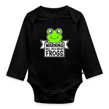 Avertissement : parlera des grenouilles, grenouille, animal drôle. - Body Bébé bio manches longues - noir - Devant