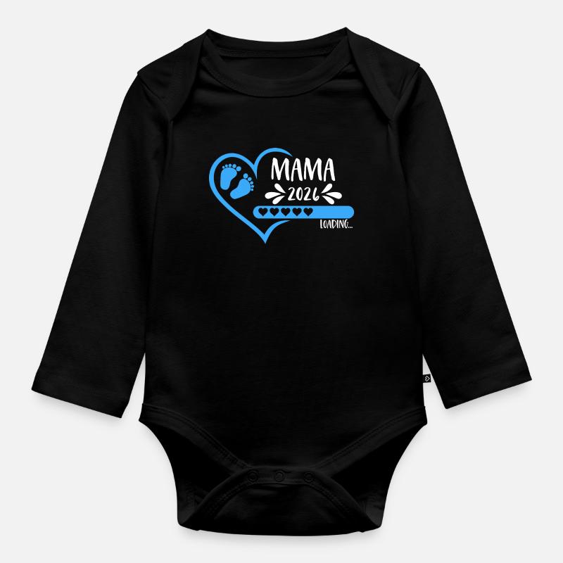 Mama 2026 loading Herz Version Junge blau - Baby Bio-Langarm-Body - Schwarz