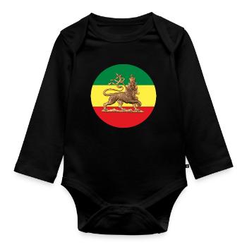 Lion of Judah Rasta Reggae Roots Jah Rastafari - Body Bébé bio manches longues - noir - Devant