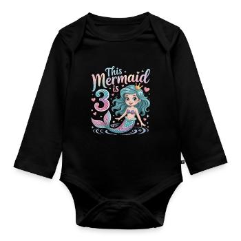 3e anniversaire de la sirène 3 ans - Body Bébé bio manches longues - noir - Devant