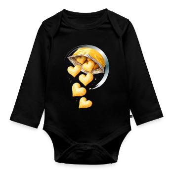 Heart Shaped Chips Illustration - Organic Longsleeve Baby Bodysuit - black - Front