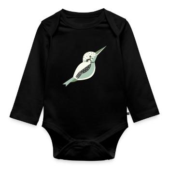 Martin-pêcheur de style géométrique avec pois L blanc - Body Bébé bio manches longues - noir - Devant