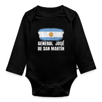 General Jose de San Martin Argentina Design - Baby Bio-Langarm-Body - Schwarz - Vorne