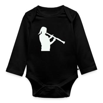 Silhouette avec clarinette - Body Bébé bio manches longues - noir - Devant