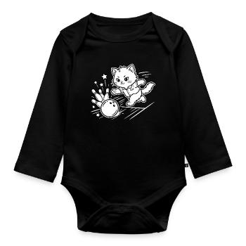 Bowling Kawaii Cat - Body Bébé bio manches longues - noir - Devant