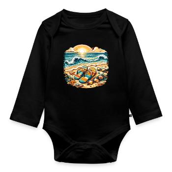 Sunset on the beach illustration - Organic Longsleeve Baby Bodysuit - black - Front