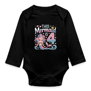 Meerjungfrau 4. Geburtstag 4 Jahre - Baby Bio-Langarm-Body - Schwarz - Vorne
