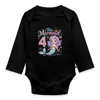 Meerjungfrau 4. Geburtstag 4 Jahre - Baby Bio-Langarm-Body - Schwarz - Vorne