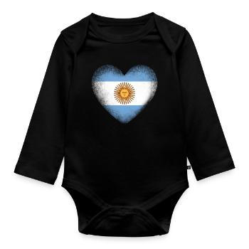 Argentina Flag Heart Proud Argentine Pride Art - Organic Longsleeve Baby Bodysuit - black - Front