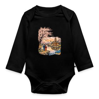 Fleurs traditionnelles de cerisier japonais - Body Bébé bio manches longues - noir - Devant