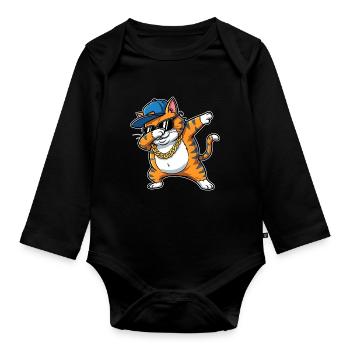 Dabbing Cat Cool Hip Hop Cartoon - Organic Longsleeve Baby Bodysuit - black - Front