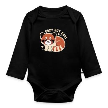 Câlin Panda Rouge MIGNON MAIS COOL - Body Bébé bio manches longues - noir - Devant