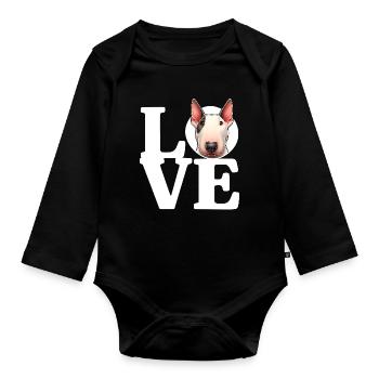LOVE Bull Terrier Hund Hundeliebhaber Lustig - Baby Bio-Langarm-Body - Schwarz - Vorne