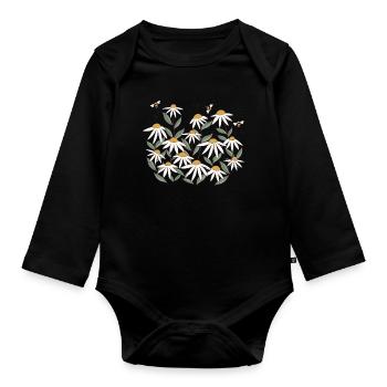 Wildblume mit Bienen - Baby Bio-Langarm-Body - Schwarz - Vorne