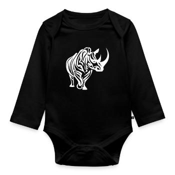Zebra Line Art Tribal - Organic Longsleeve Baby Bodysuit - black - Front