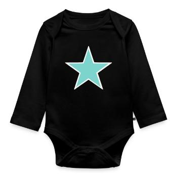 Türkiser Stern mit weißem Rand - Baby Bio-Langarm-Body - Schwarz - Vorne